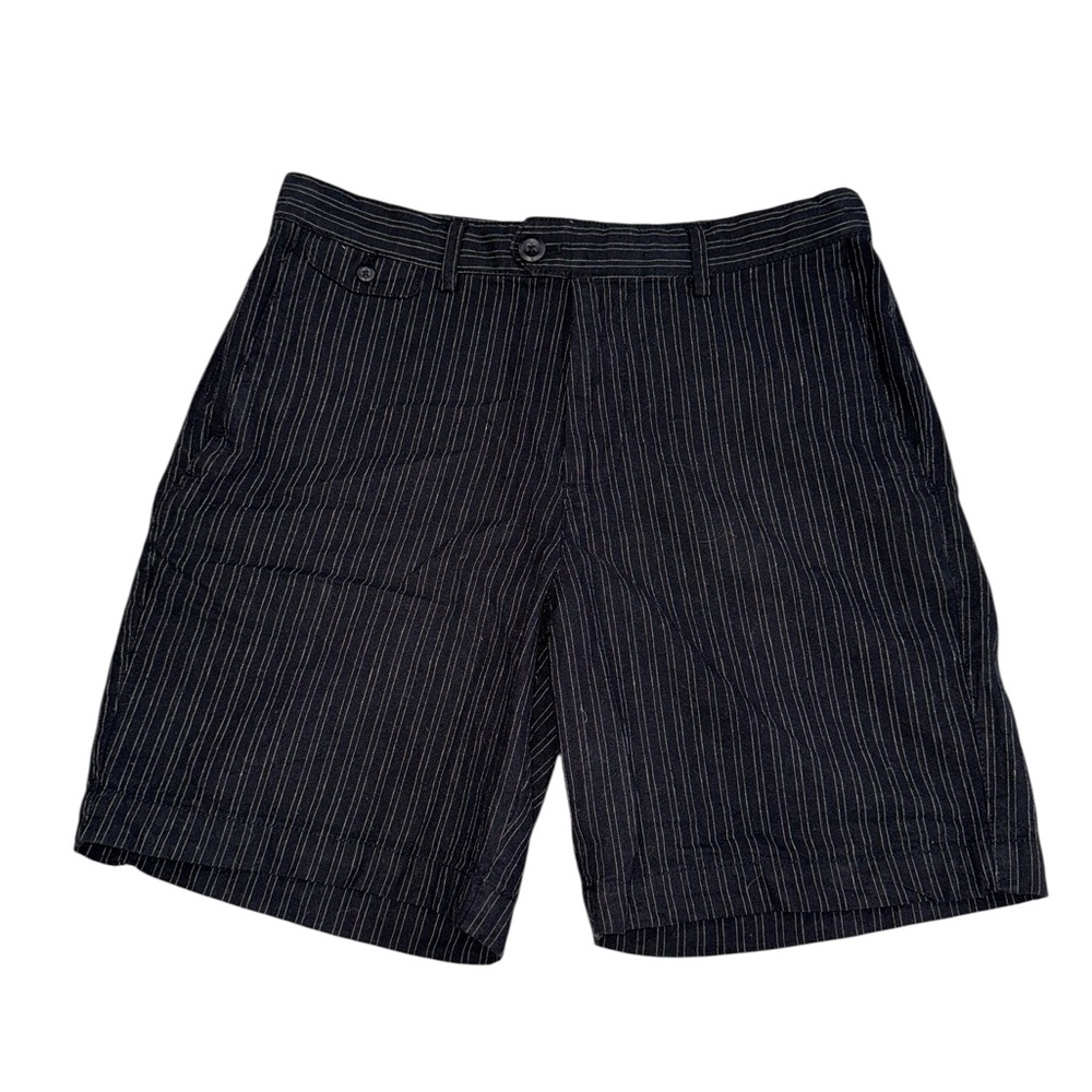Banana Republic Men's 30 Linen Blend Flat Front Shorts Black & Tan Pinstripe